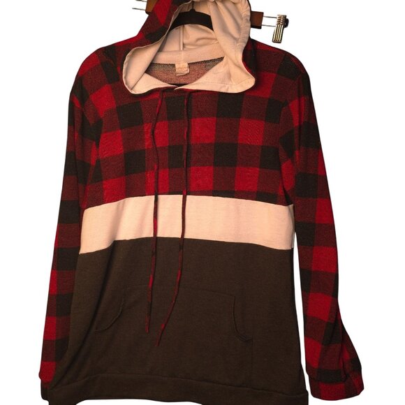 7th Ray Red Plaid Colorblock Hoodie Sweatshirt X-Large - Picture 1 of 7